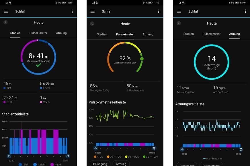 Записанные показатели сна в приложении. 